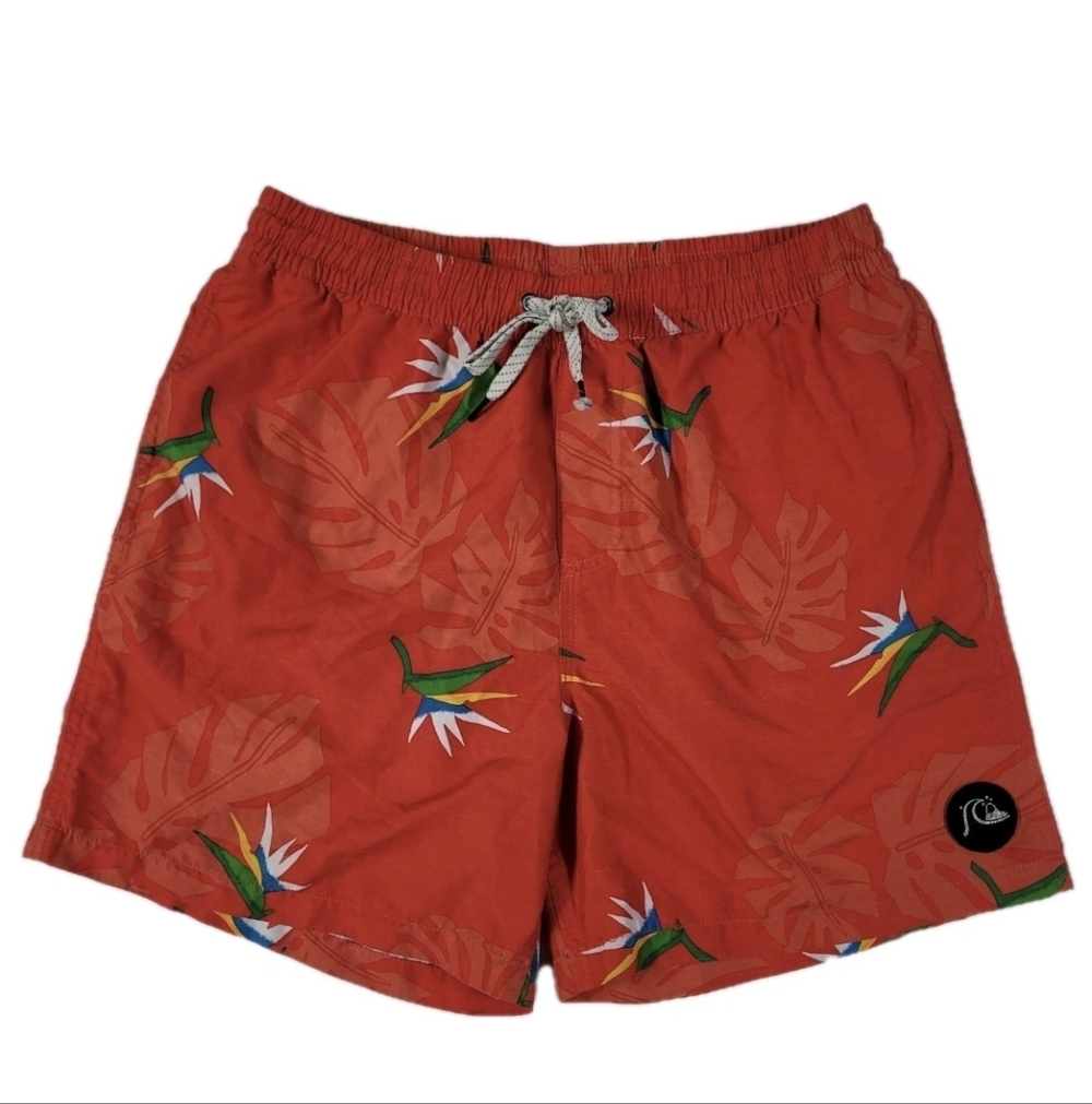 Quiksilver Tropical Paradise Bird Red Swim Short Boardshorts Bathing Suit M
